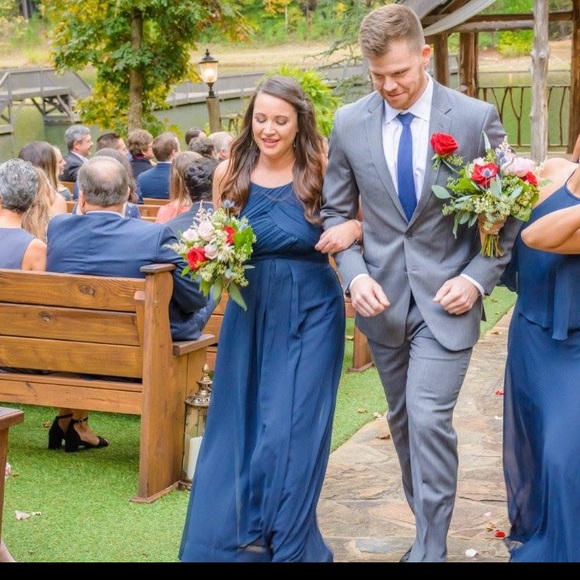 Bill Levkoff 7001 Navy Bridesmaid Dress Size 10 - Picture 7 of 7